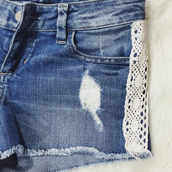 Guess Lace Sides Denim Distressed Shorts - Picture 8 of 8